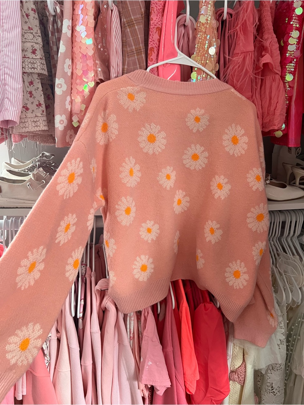 Pink Daisy Knit Cardigan - Button Front - Picture 2 of 5